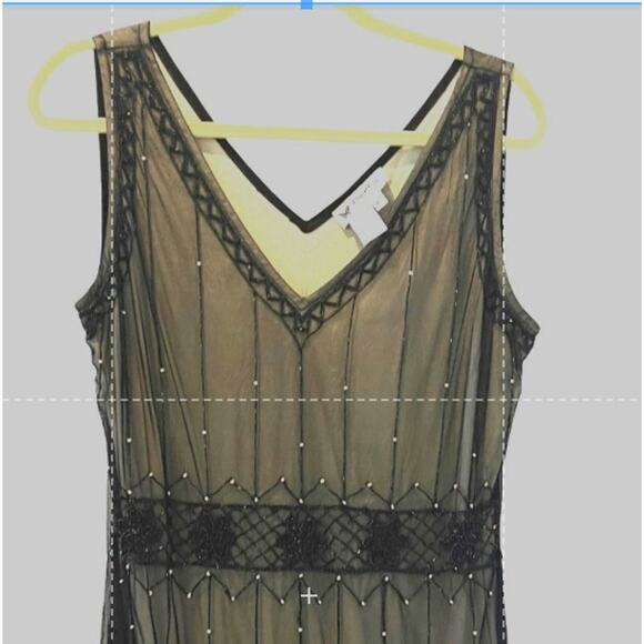 1920s V-neck Sleeveless Layered Beaded Mesh Black Flapper Dress  Size L# 50 - Picture 1 of 6